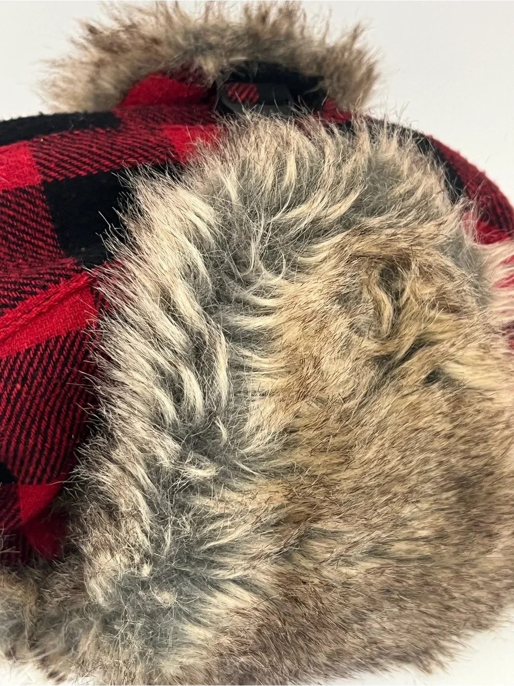 Dorfman Pacific Red Black Plaid Faux Fur Trapper Hat Adult Md